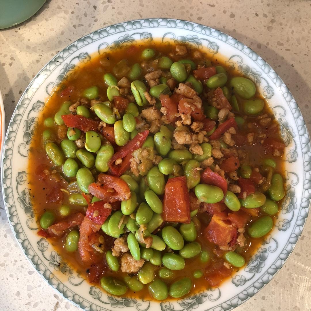 肉末番茄烧毛豆