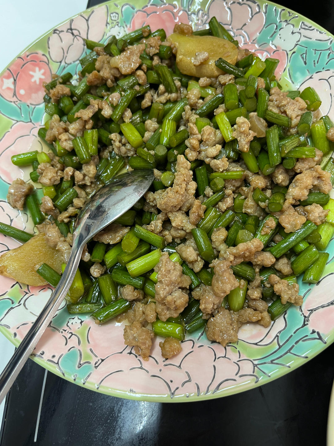 蒜苔炒肉末，三碗米饭都不够吃