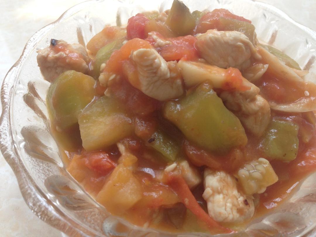 西红柿茄子鸡丁面的做法