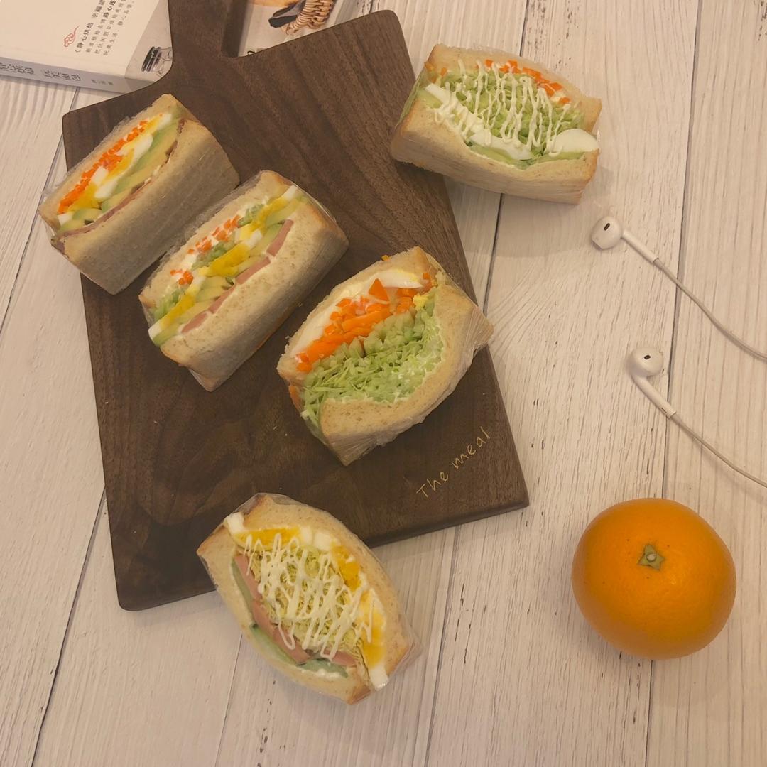 如何做超厚的沼三明治~详细tip！牛油果鸡蛋午餐肉三明治~