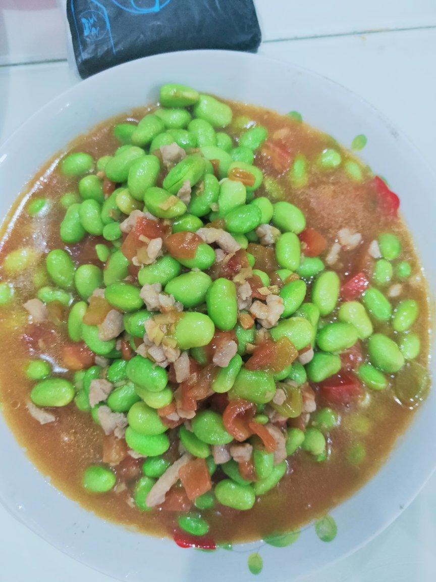 肉末番茄烧毛豆