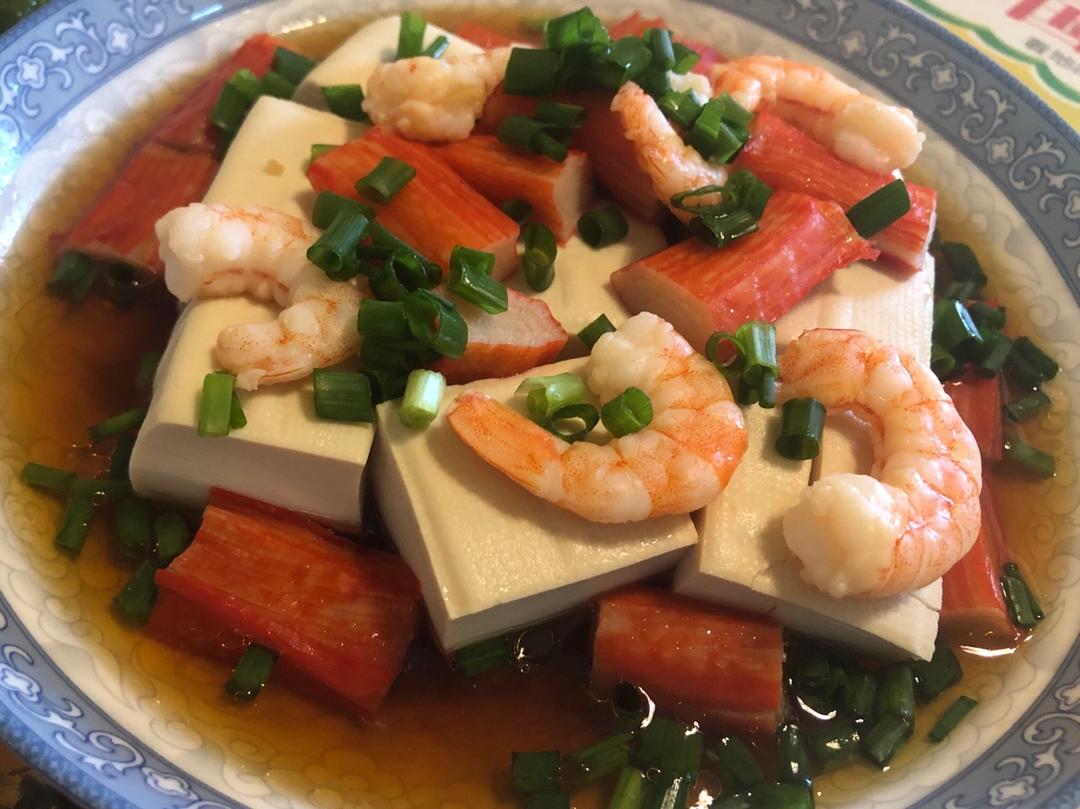 蟹棒虾仁蒸豆腐