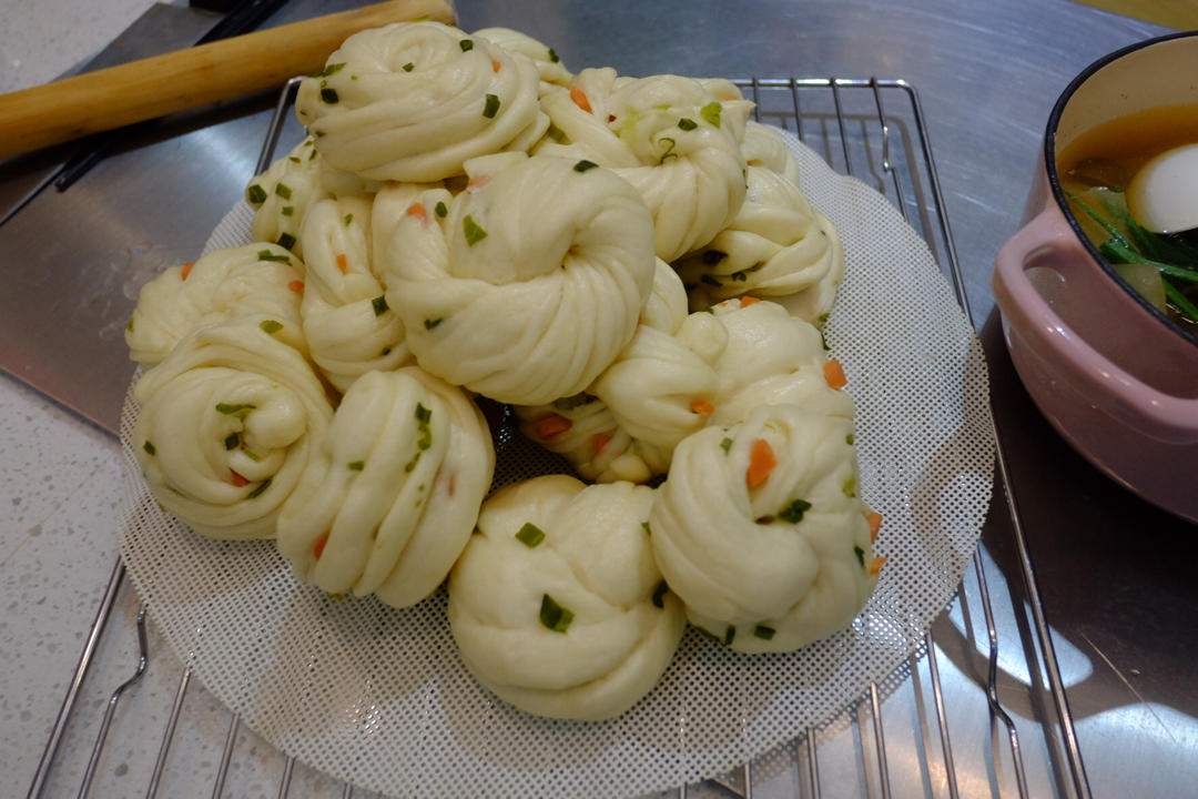 花卷 葱花火腿卷 香软可口(‼️一次发酵法 内附三种花卷整形做法)
