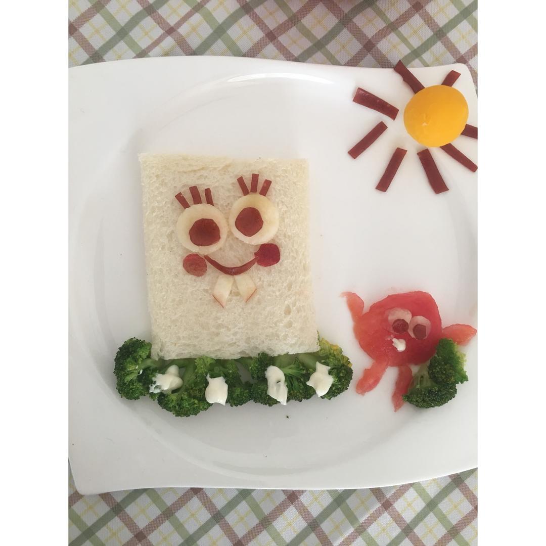 姐姐家的厨房做的儿童爱心早餐之海绵宝宝