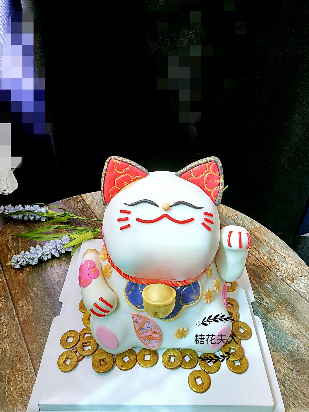 翻糖招财猫蛋糕的做法的做法