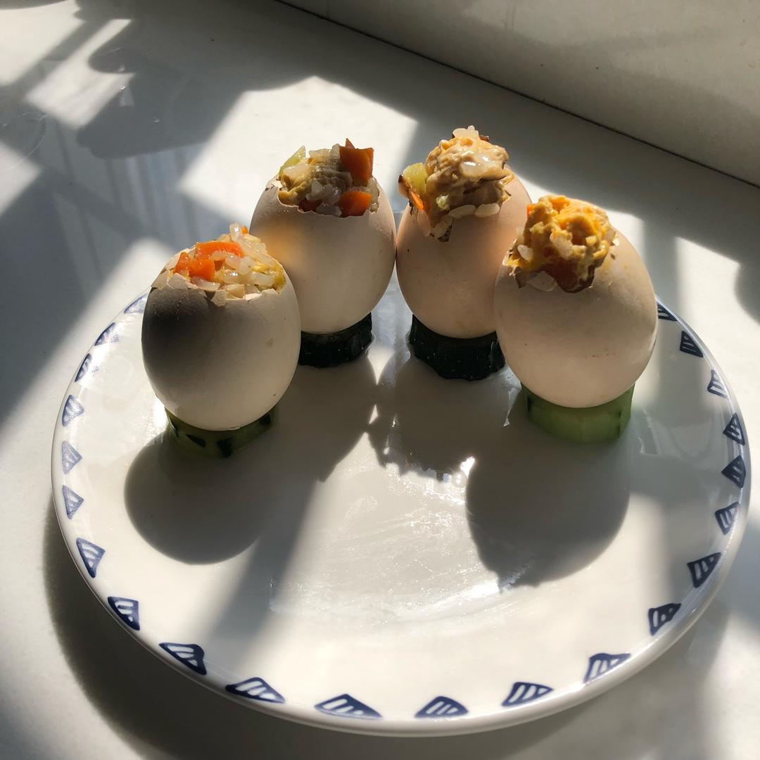 姐妹花麻麻学做菜做的抖音同款糯米蛋--新鲜鸡蛋版