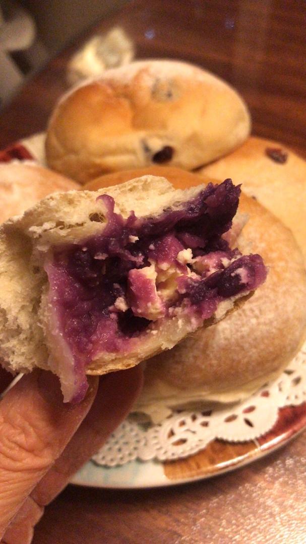 无需厨师机的手揉麻薯芋泥奶酪软欧包