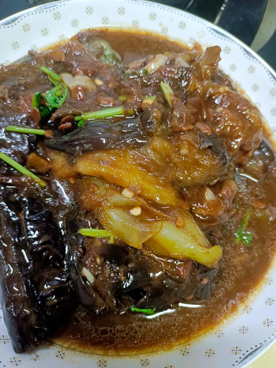 老式 酱油焖茄子青椒