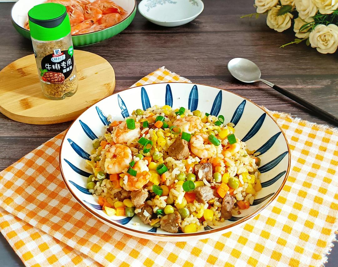鲜虾牛排饭