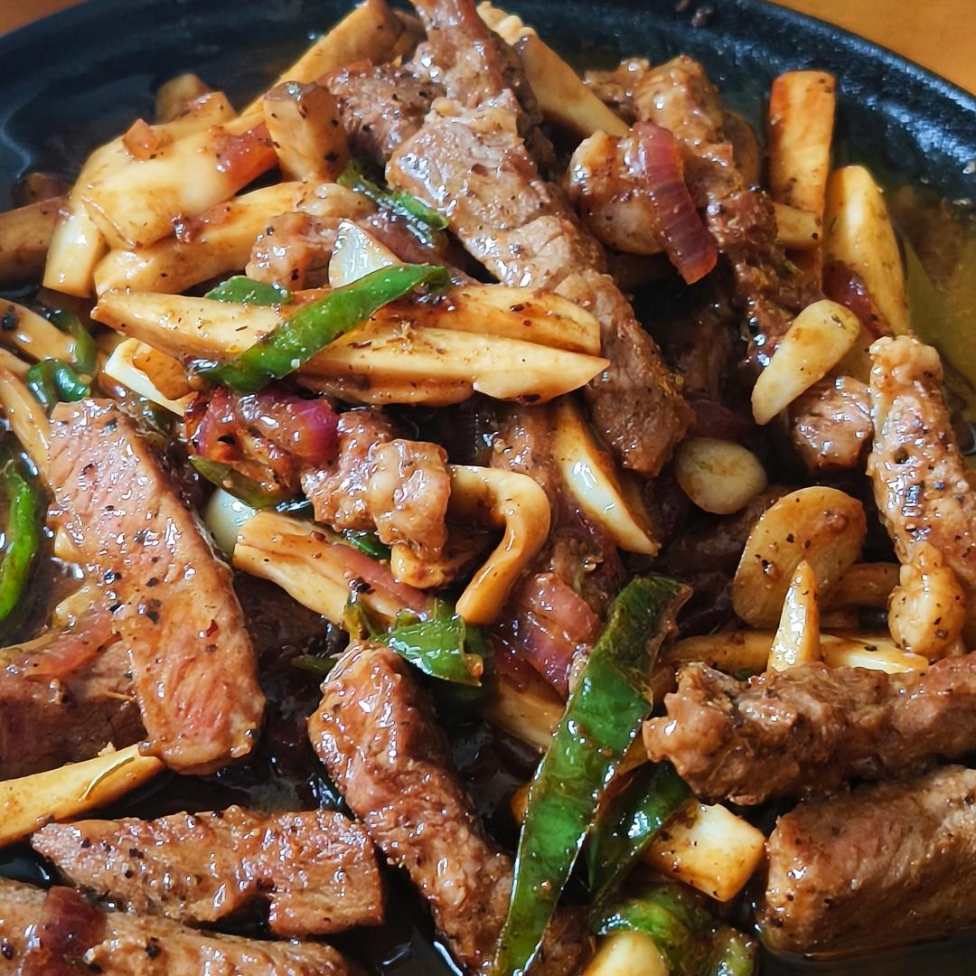 煎牛排（全熟）&杏鲍菇牛排