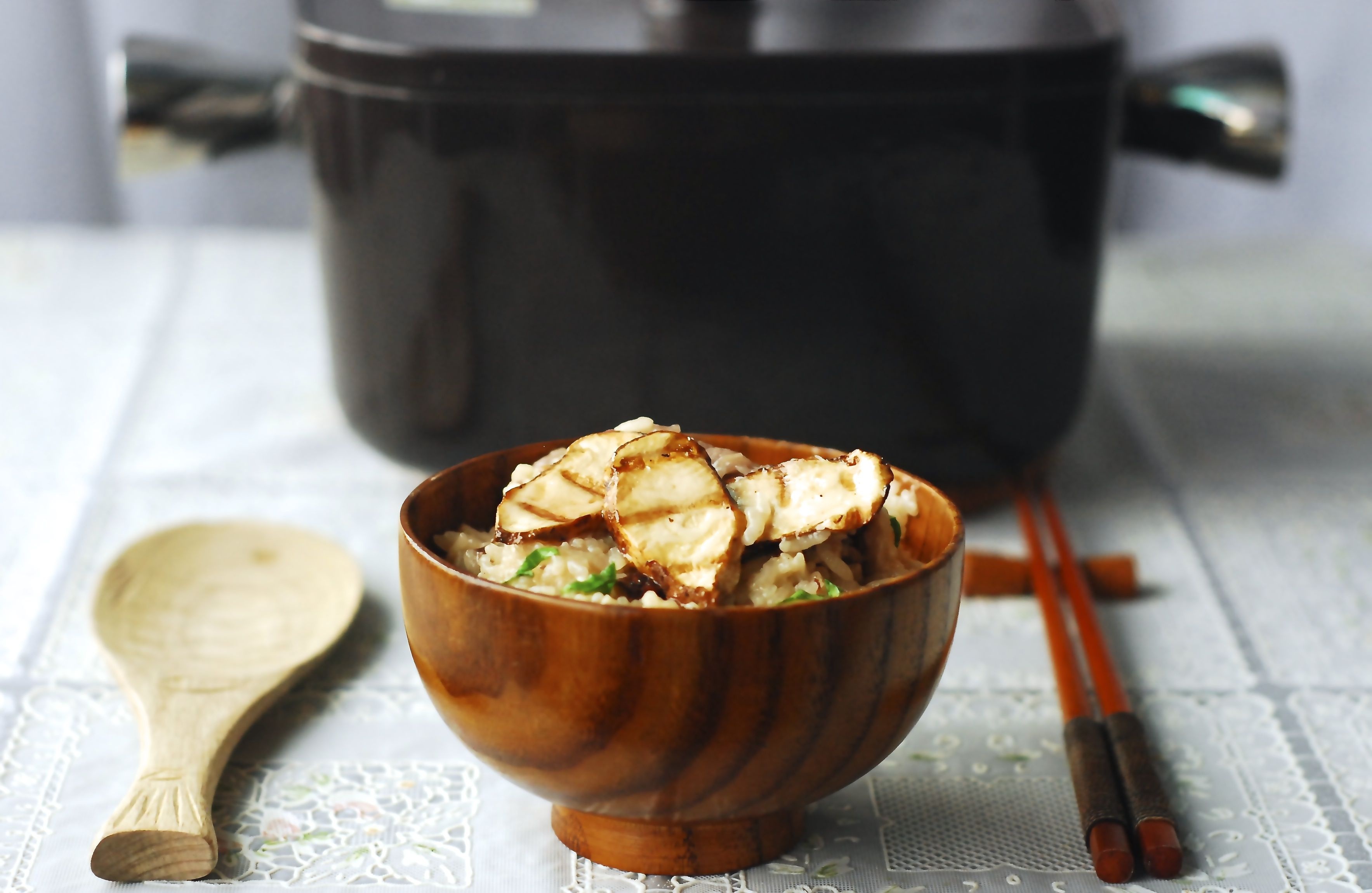 松茸烩饭配和牛卷的做法