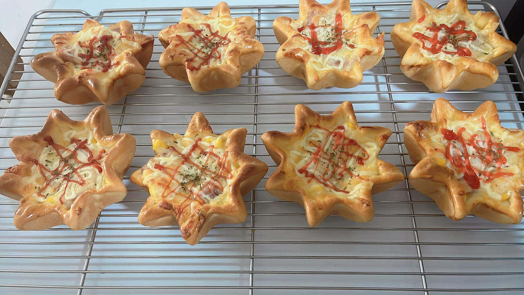 🍕快手简单｜一次发酵｜可可爱爱火腿披萨小面包｜学生早餐