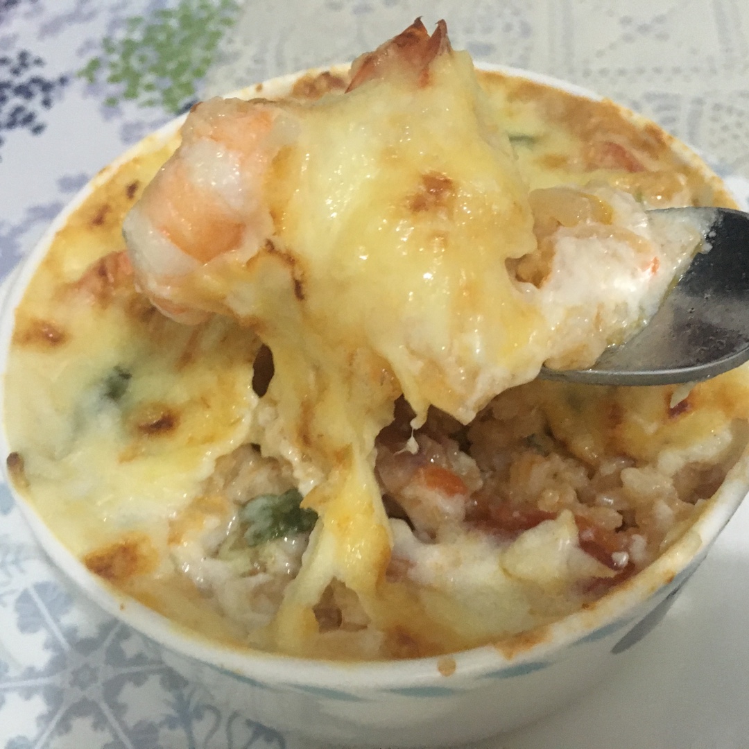 海鲜焗饭 Seafood Fried Rice with Cheesy Topping