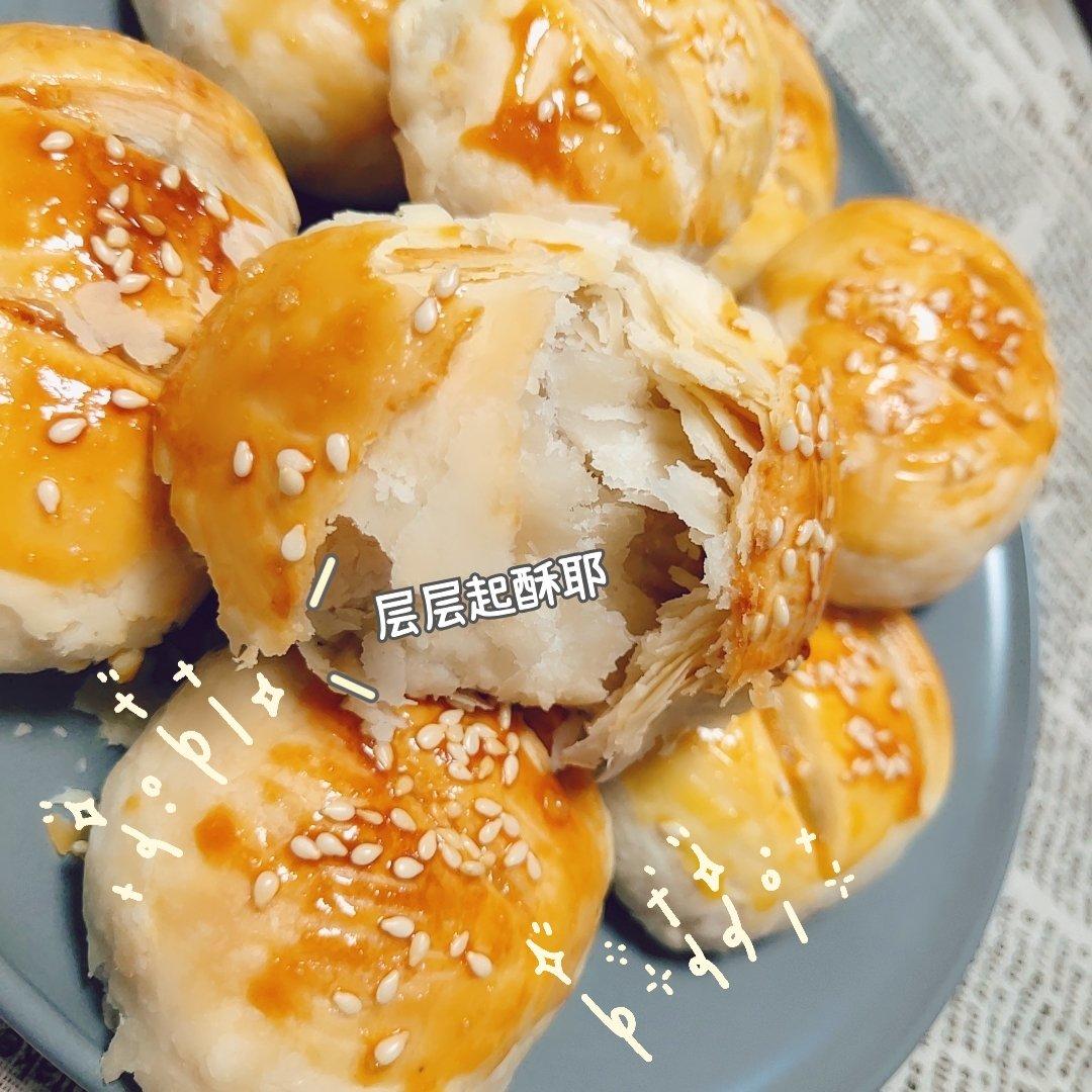 打小就爱吃的【经典老婆饼】太喜欢软软糯糯de糯米馅啦！