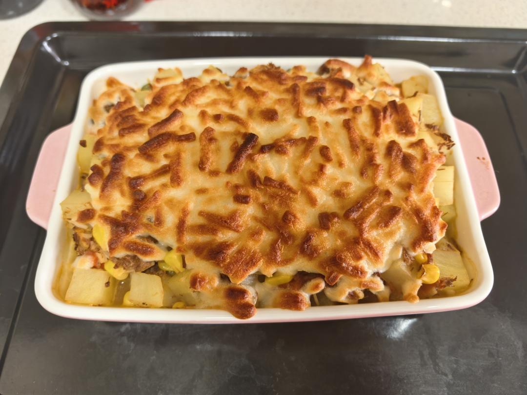 西红柿炖牛肉芝士焗饭的做法