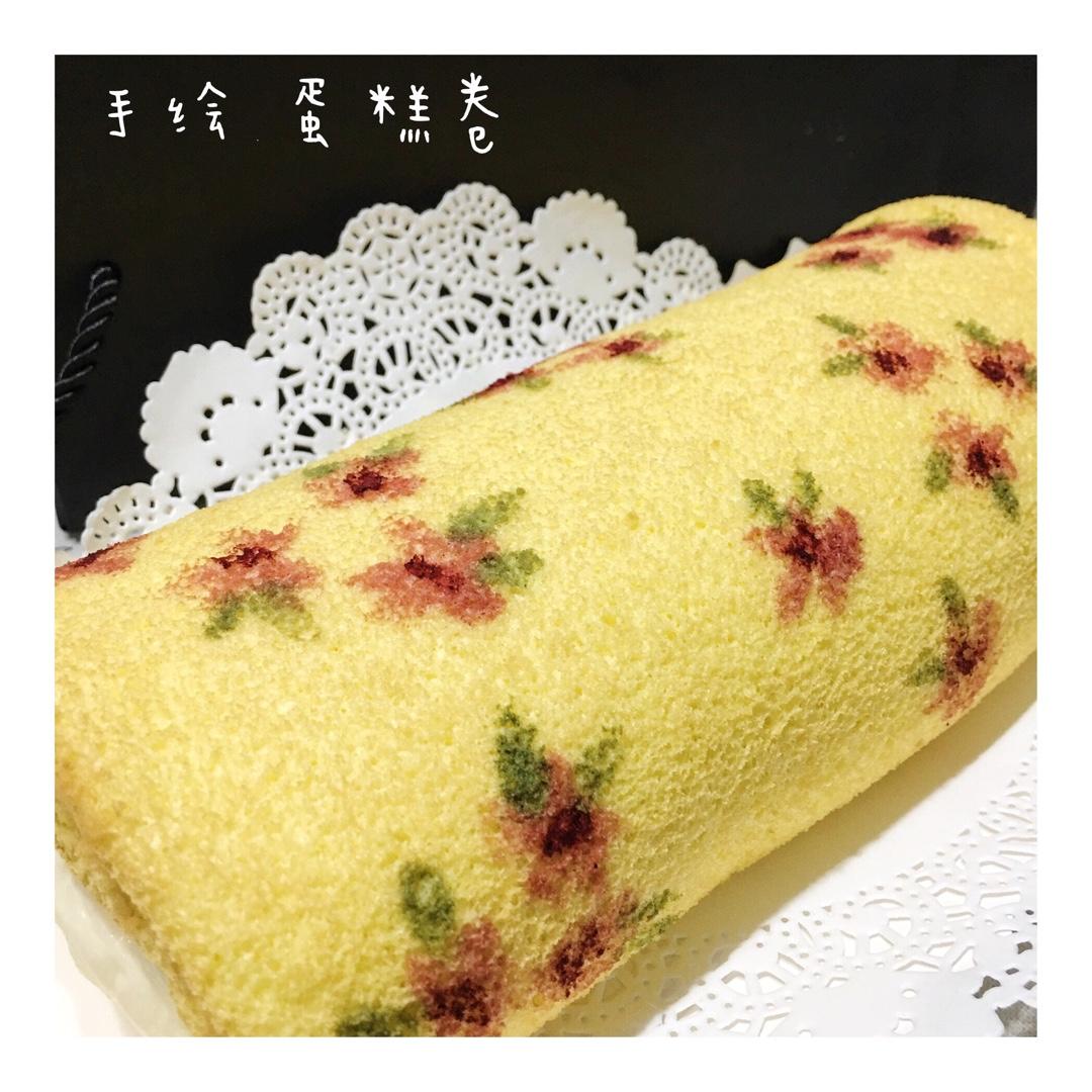 清新碎花手绘蛋糕卷