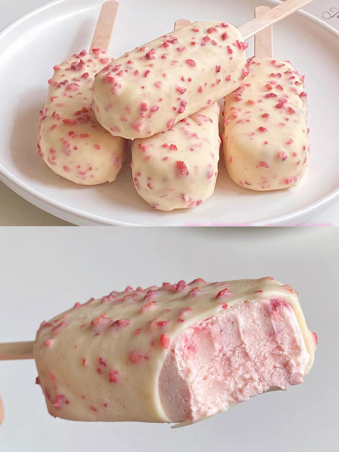 香甜无冰渣❗️自制草莓梦龙脆皮雪糕❗️的做法