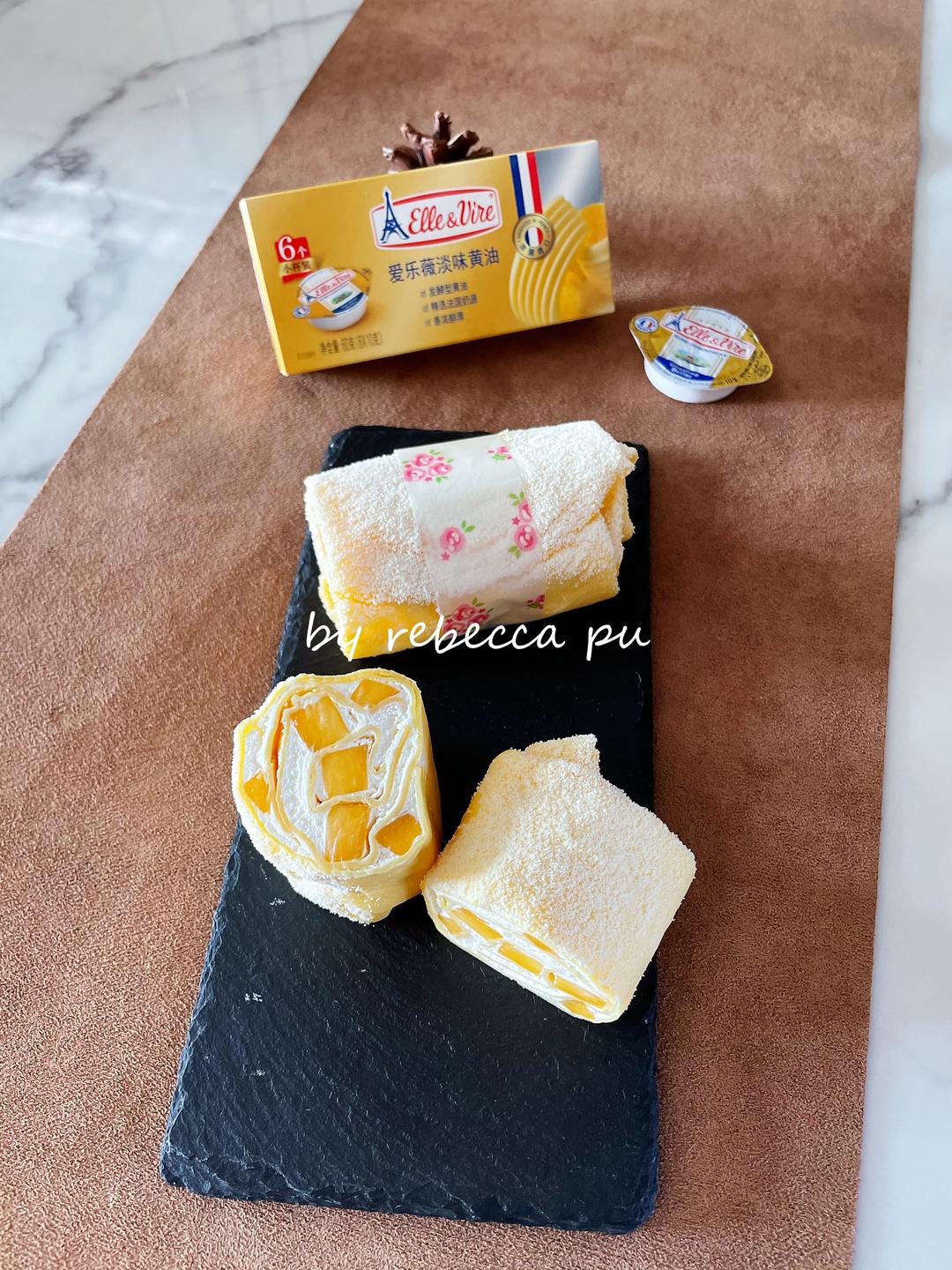 微波炉芒果毛巾卷的做法