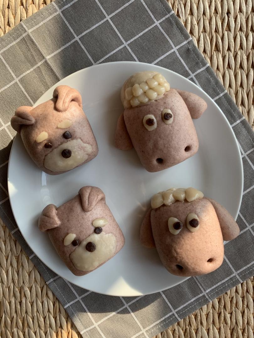 黑小麦卡通刀切馒头手工揉面水光肌两个造型详细步骤