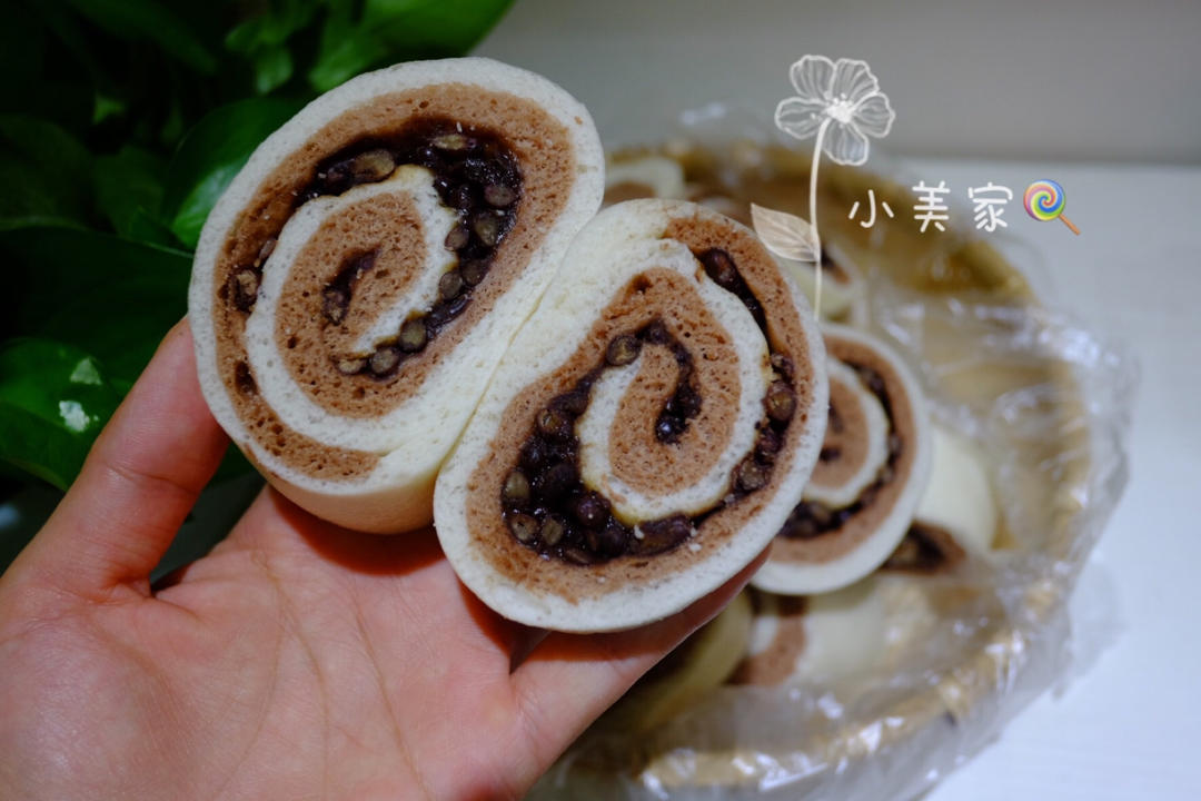 一次发酵的双色蜜豆馒头