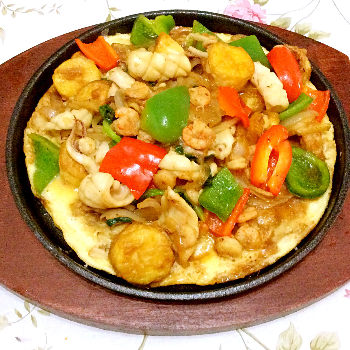 铁板海鲜日本豆腐 Seafood with Japanese Dofu