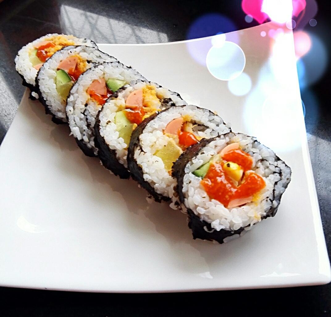 咸蛋黄玉米肉松火腿寿司的做法 步骤6