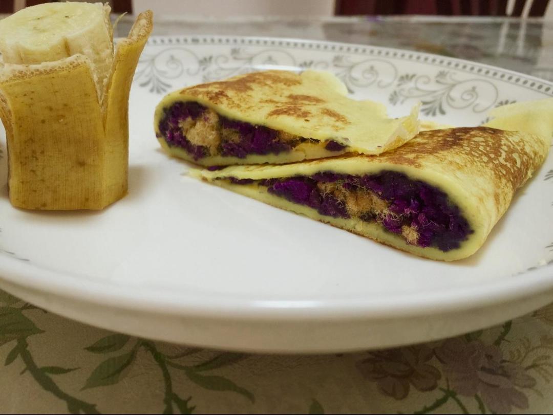 紫薯奶香蛋饼的做法步骤图 怎么做好吃 睿一书厨 下厨房