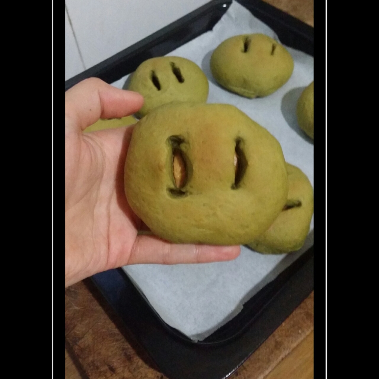 抹茶豆沙小面包（无油脂）