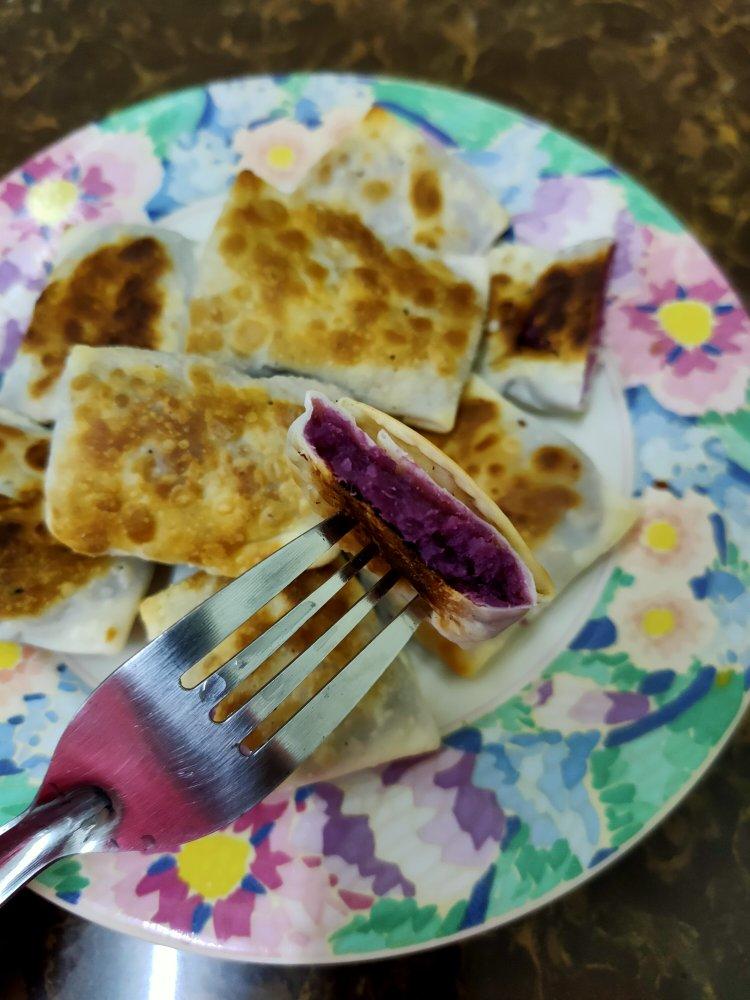 超快手不揉面不放油的低脂奶香紫薯饼