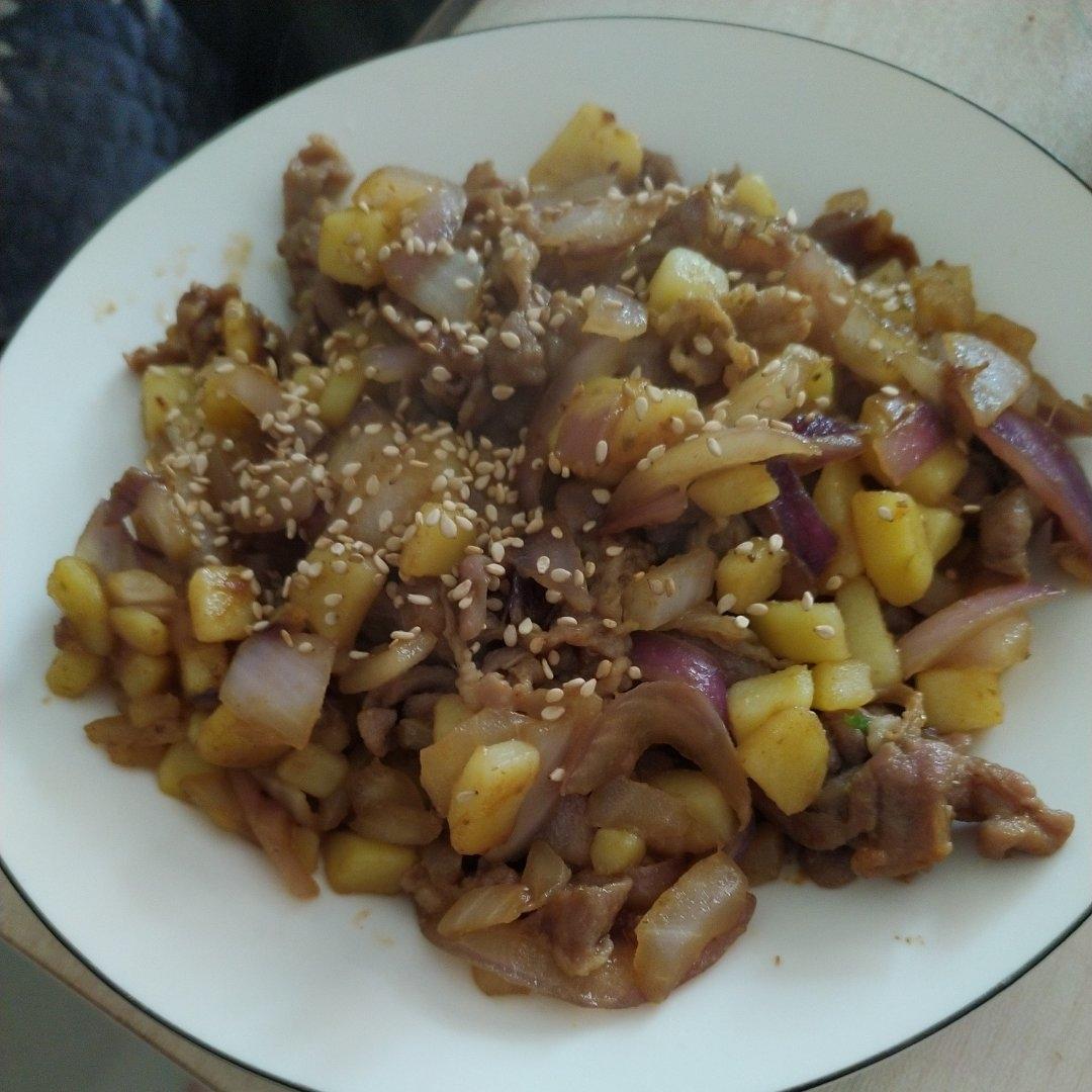 超快手孜然羊肉片土豆块