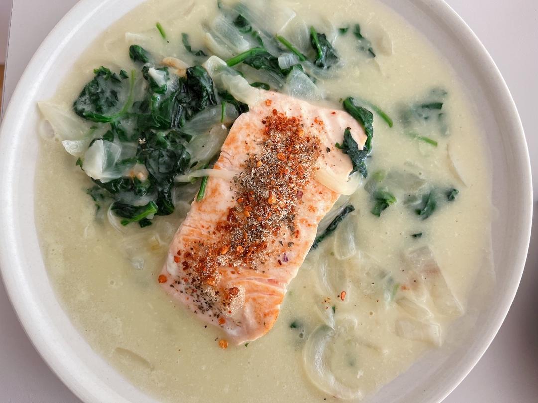 Brunch&一人食｜低卡版奶油菠菜三文鱼｜Creamy Salmon✨