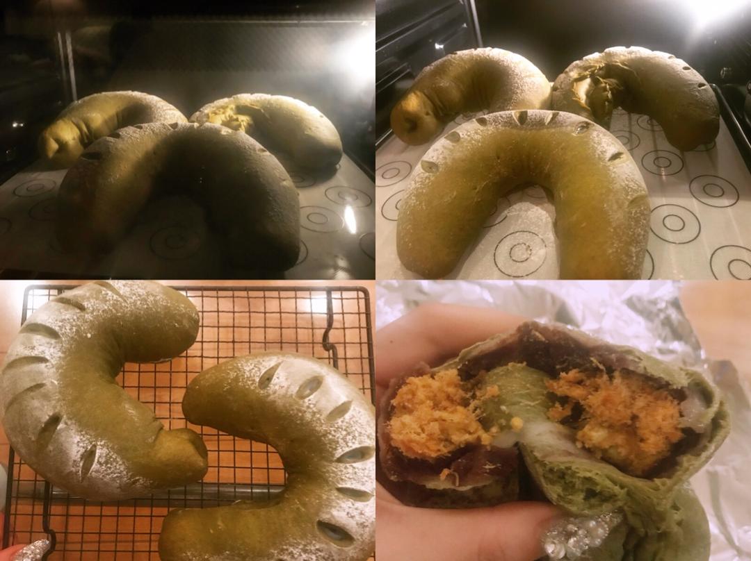 比原麦山丘还好吃的【抹茶麻薯古早味面包】肉松红豆沙