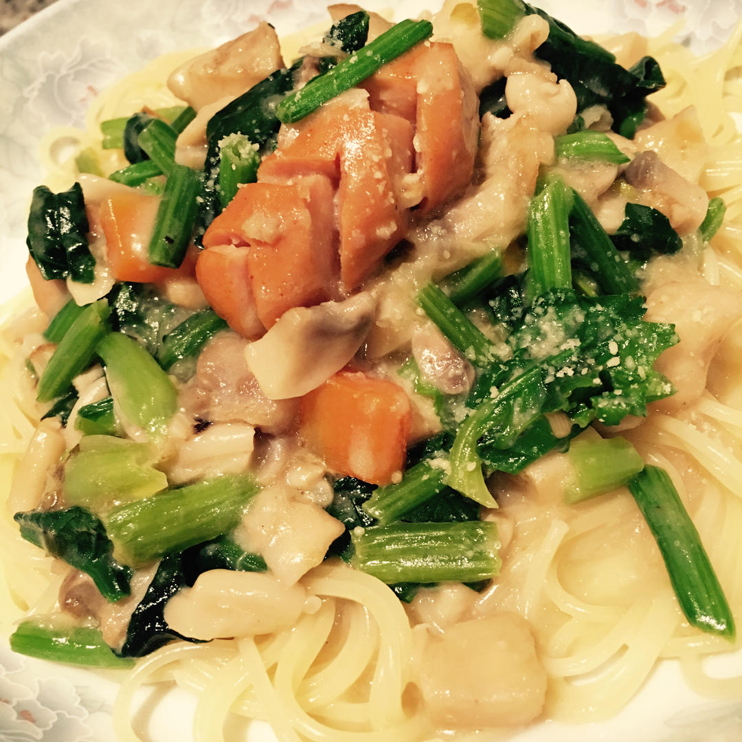 白蘑菇奶油培根意面