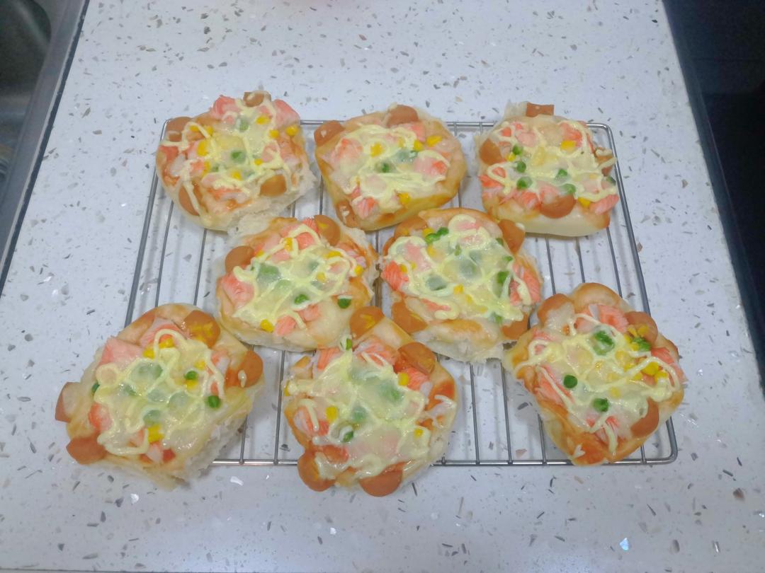 🍕快手简单｜一次发酵｜可可爱爱火腿披萨小面包｜学生早餐