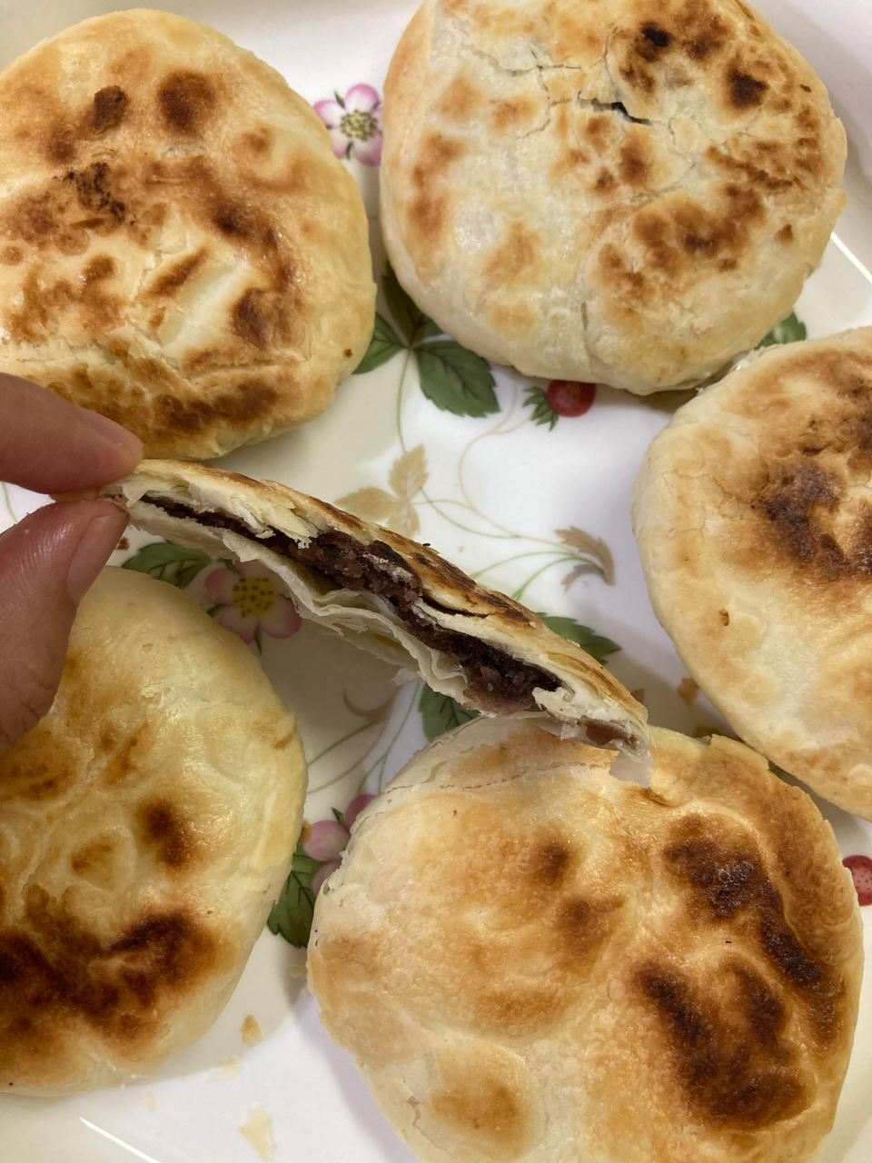 平底锅版酥掉渣豆沙小酥饼