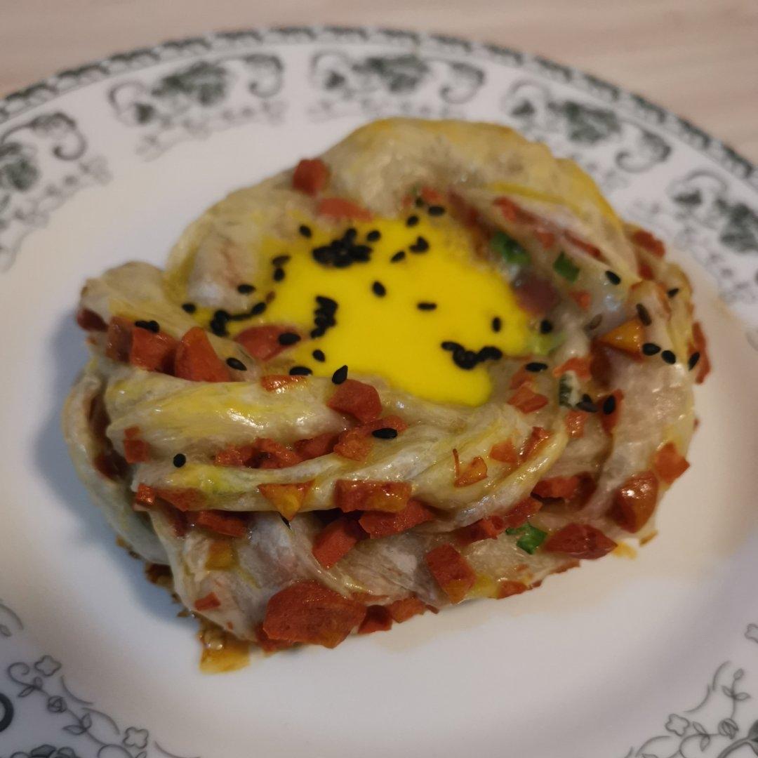 手抓饼新吃法，鸡蛋花环饼，好看又好吃