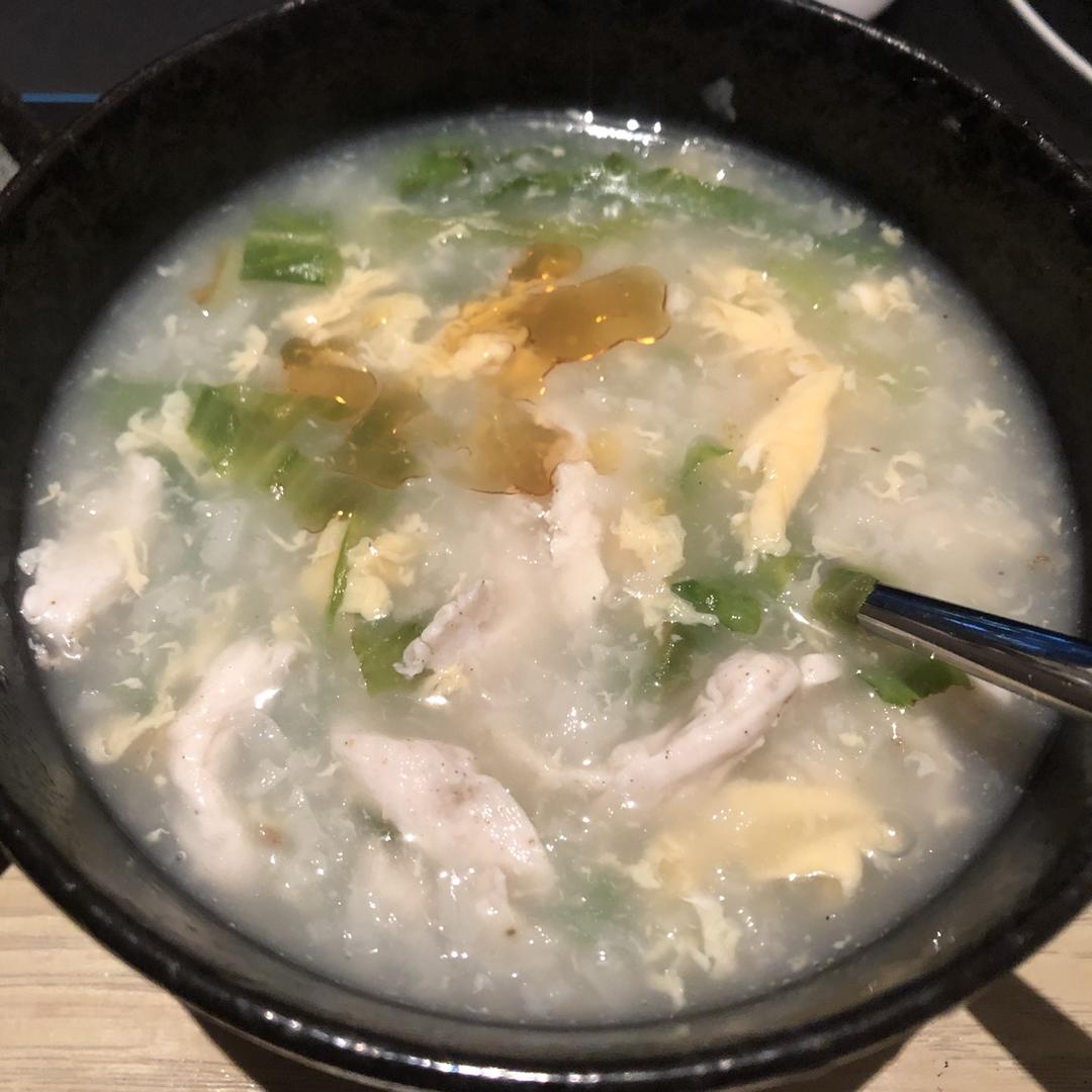 青菜鸡丝粥