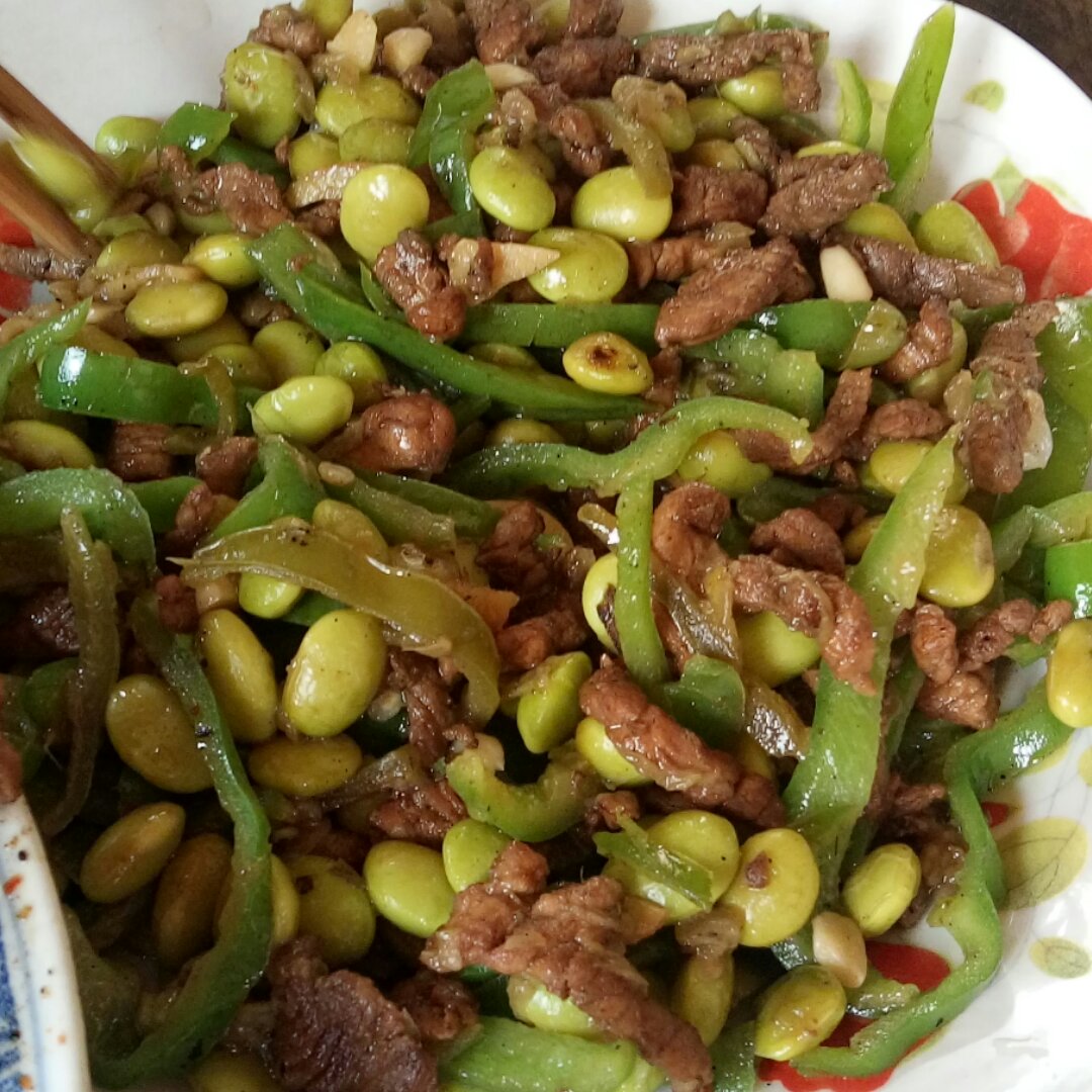 青椒毛豆炒肉丝