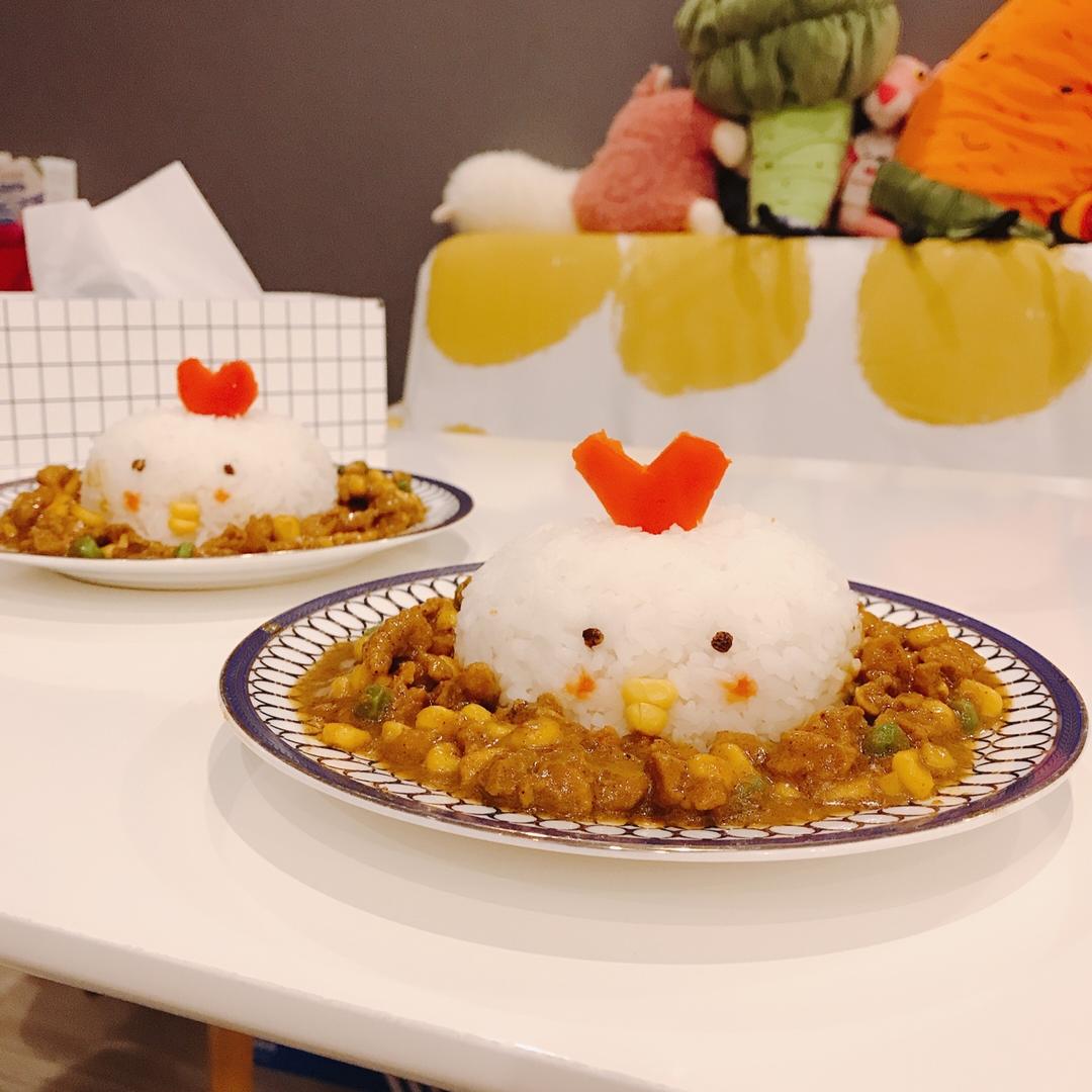 人见人爱花见花开🐤         三只小鸡日式咖喱饭