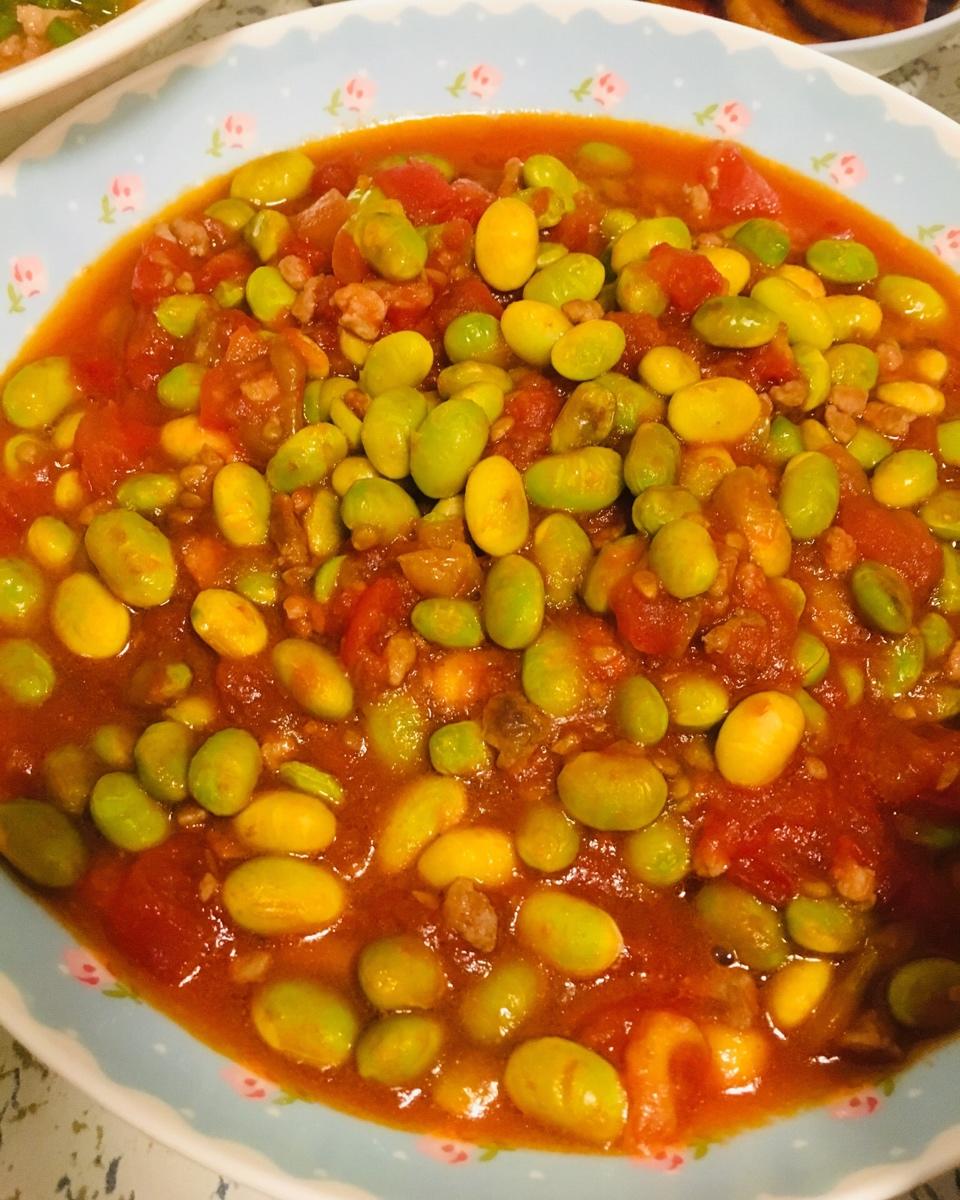 肉末番茄烧毛豆