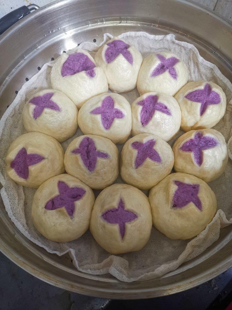 双色紫薯开花馒头，内柔外刚，一个馒头两种口味