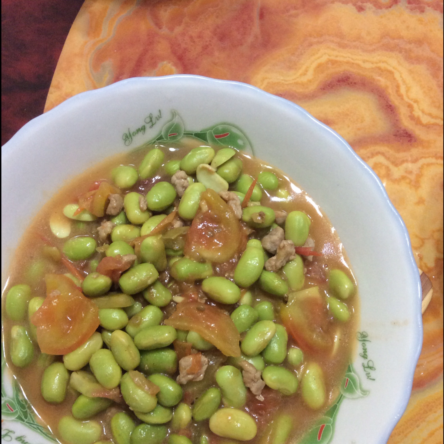 肉末番茄烧毛豆