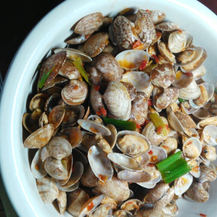 葱炒花蛤