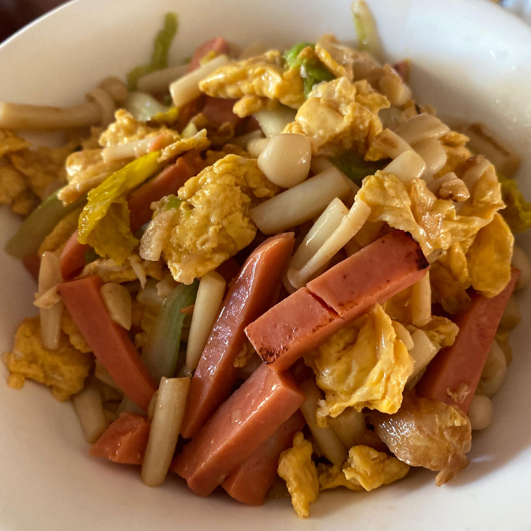 蘑菇鸡蛋炒小青菜——健康低卡家常菜