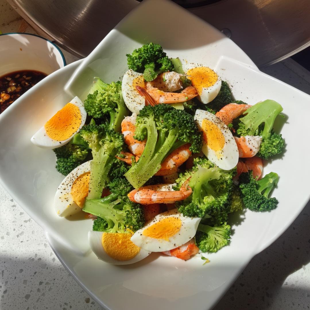 减脂餐--虾仁鸡蛋西蓝花