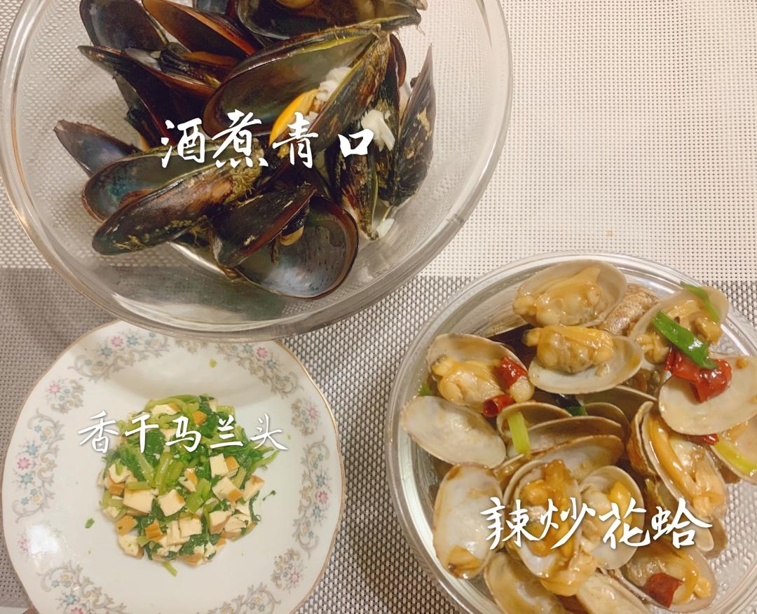 葱炒花蛤