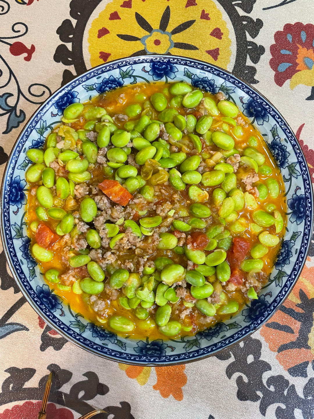 肉末番茄烧毛豆