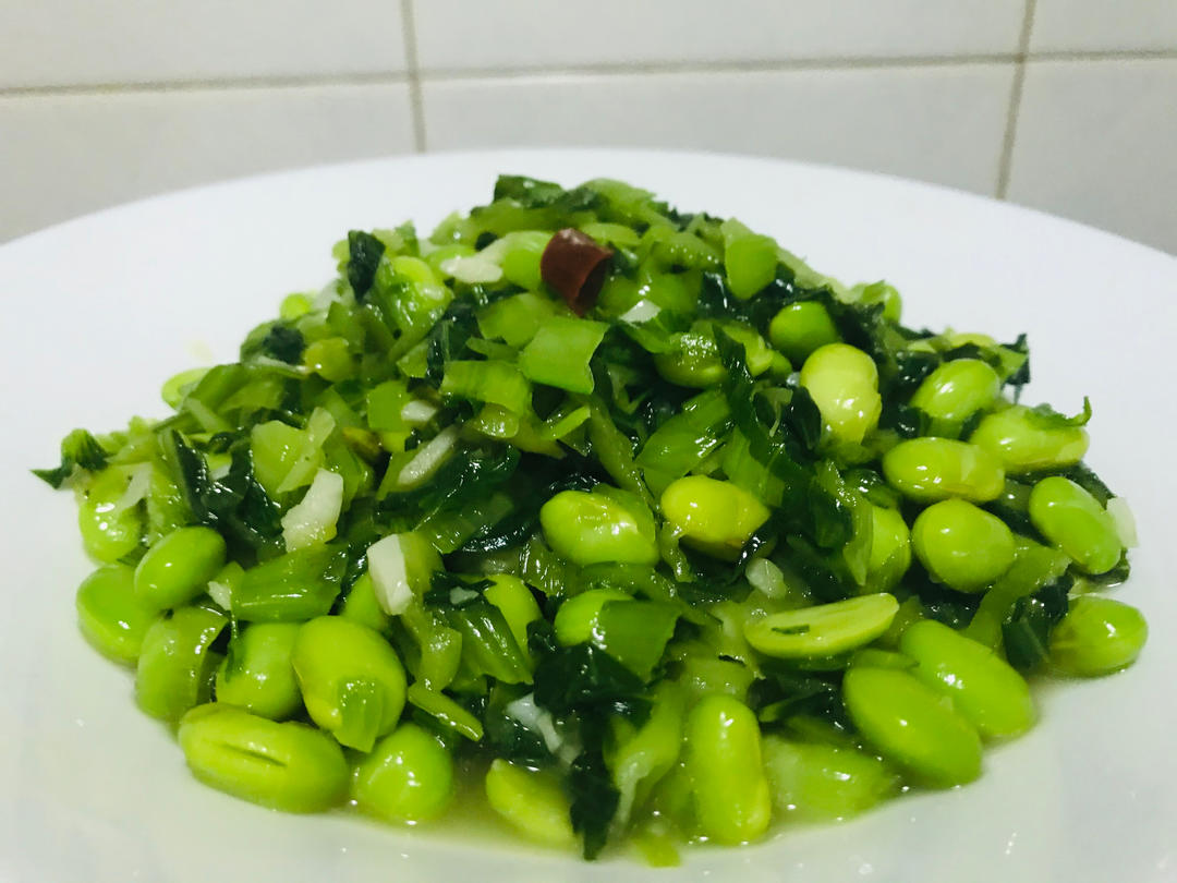 爆腌青菜炒毛豆