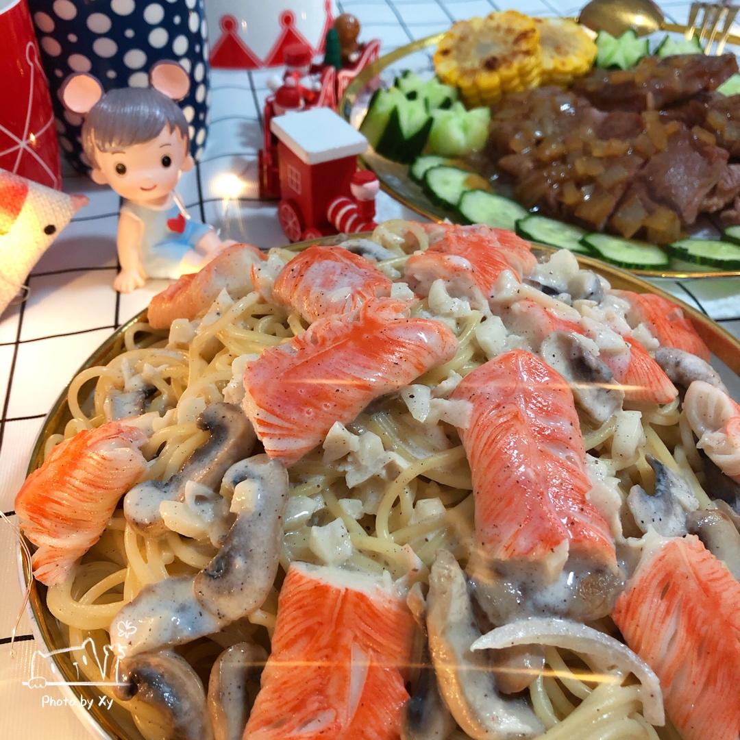 蟹肉棒芦笋意面