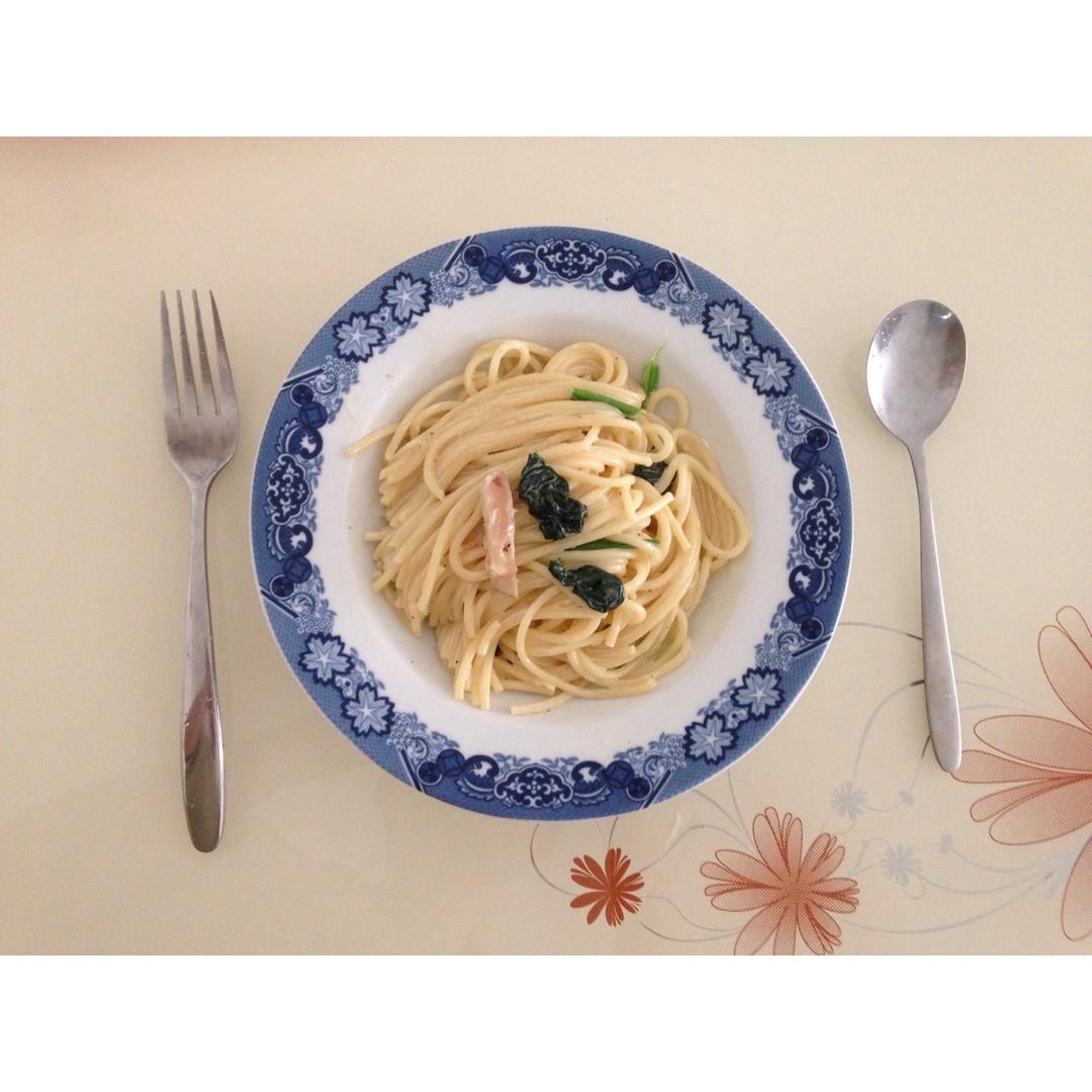 白蘑菇奶油培根意面